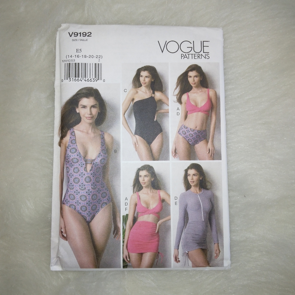 VOGUE V9192 SZ 14-22 Misses Swim Top, Swimsuit, Swim Bottom, And Cover Up